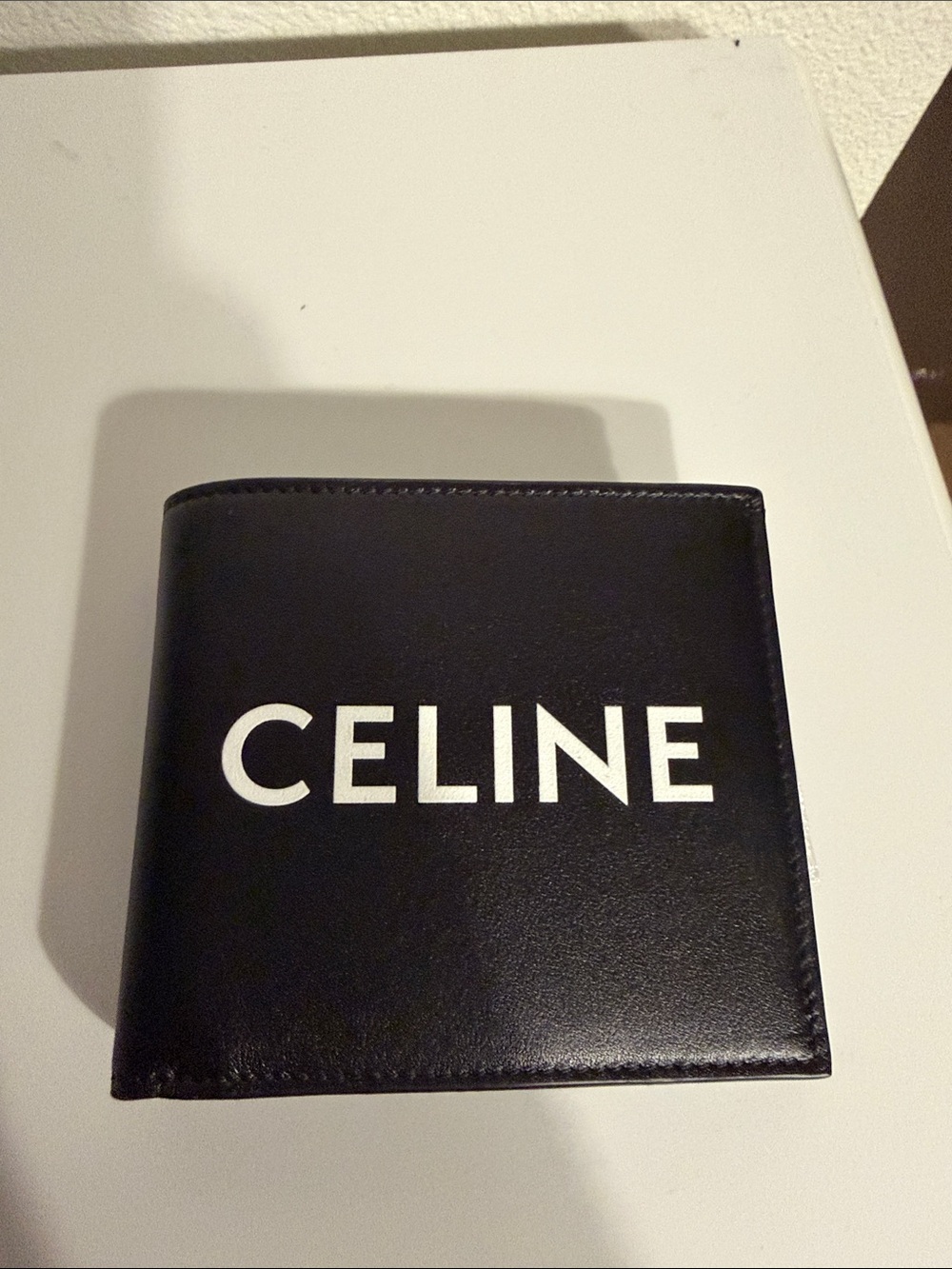 Celine Black Leather Wallet with White Logo